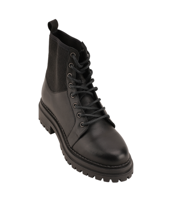 Black Leather Laced-Up Boots